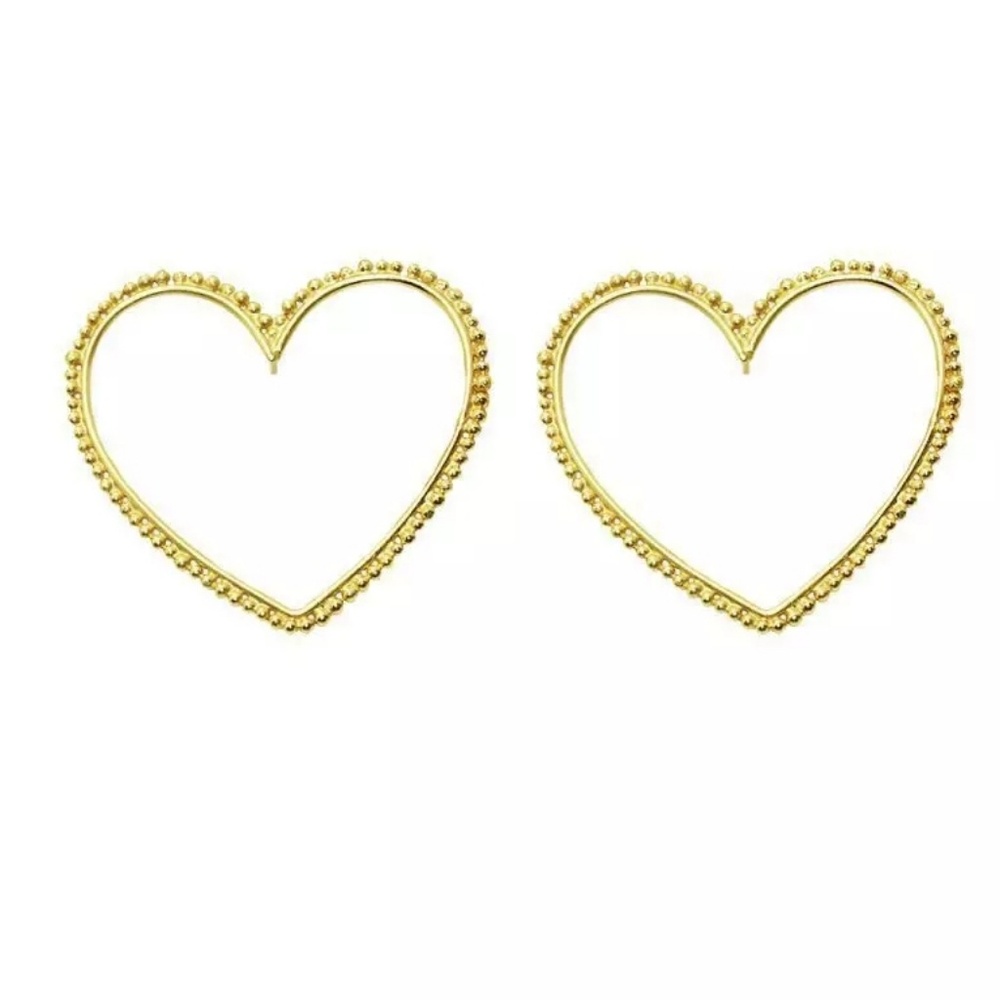 Big Gold Open Heart Shaped Hoop Stud Earrings